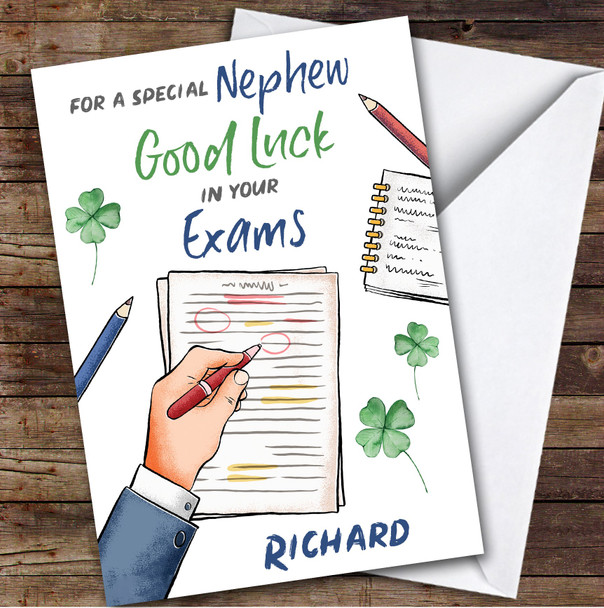 Personalised Good Luck In Exams Card For Nephew Hand Test