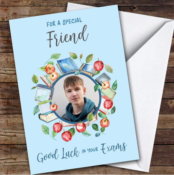 Personalised Good Luck In Your Exams Card For Friend Photo Apple Books Blue