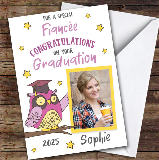 Personalised Graduation Card For Fiancee Photo Pink Owl