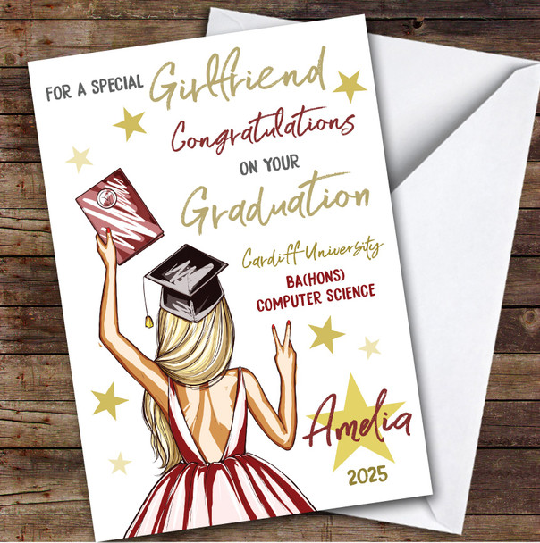 Personalised Graduation Card For Girlfriend Blonde Girl
