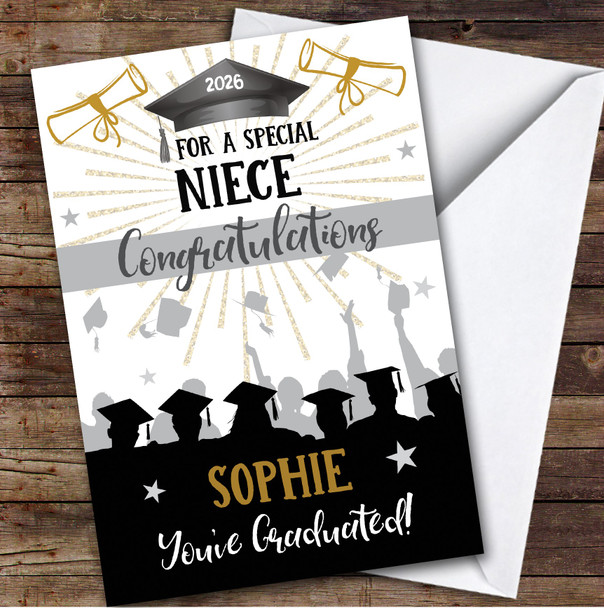 Personalised Graduation Card For Niece Silhouette Hat