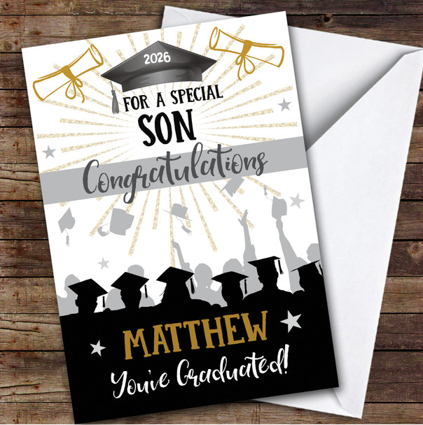 Personalised Graduation Card For Son Silhouette Hat