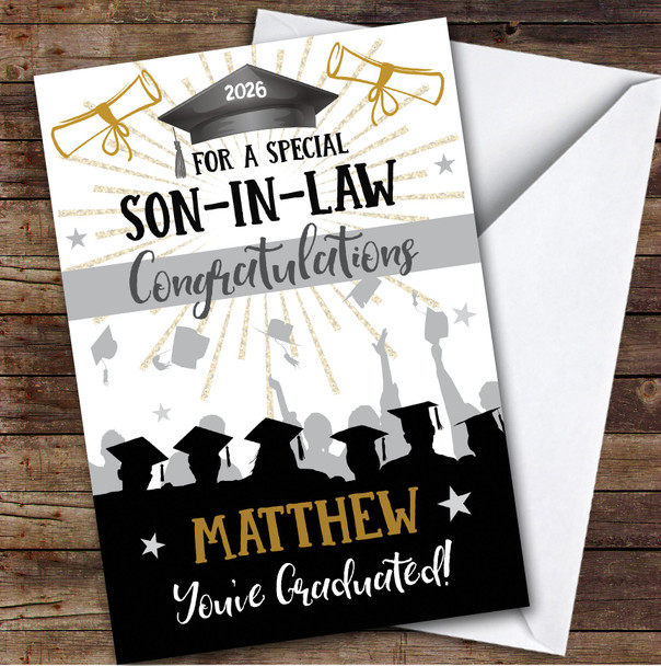 Personalised Graduation Card For Son-In-Law Silhouette Hat