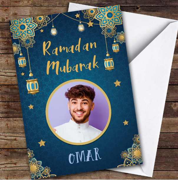 Personalised Ramadan Card For Anyone Photo Blue Gold
