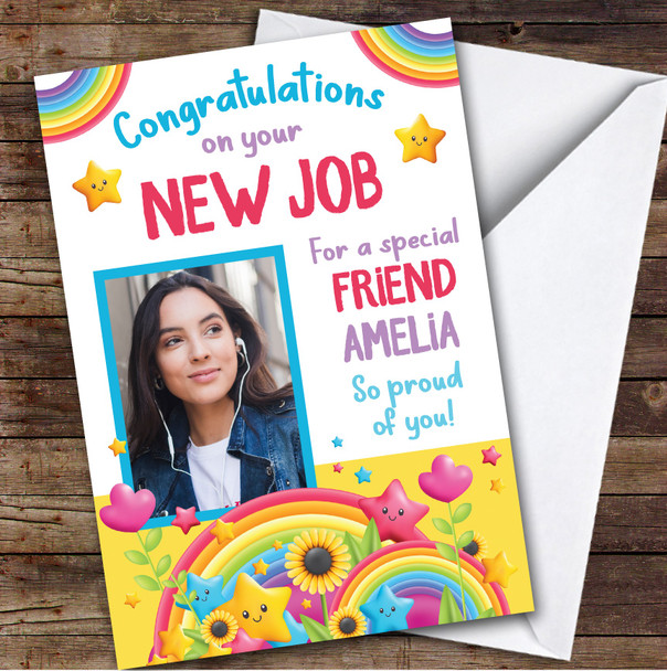 Personalised New Job Card For Friend Photo Rainbow
