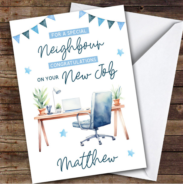 Personalised New Job Card For Neighbour Desk Job Blue