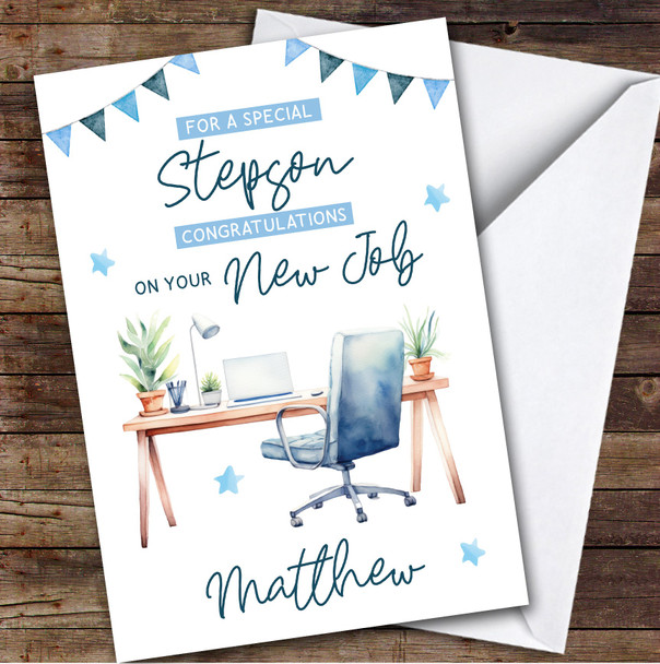 Personalised New Job Card For Stepson Desk Job Blue