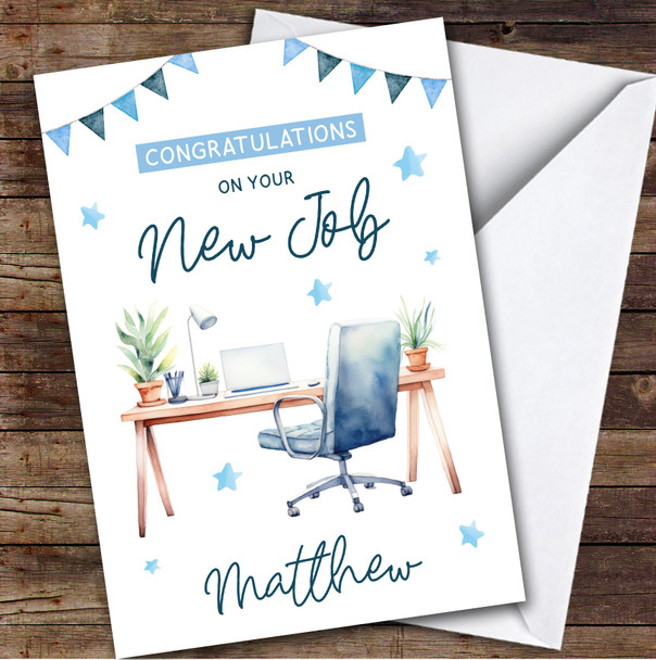 Personalised New Job Card For Anyone Desk Job Blue
