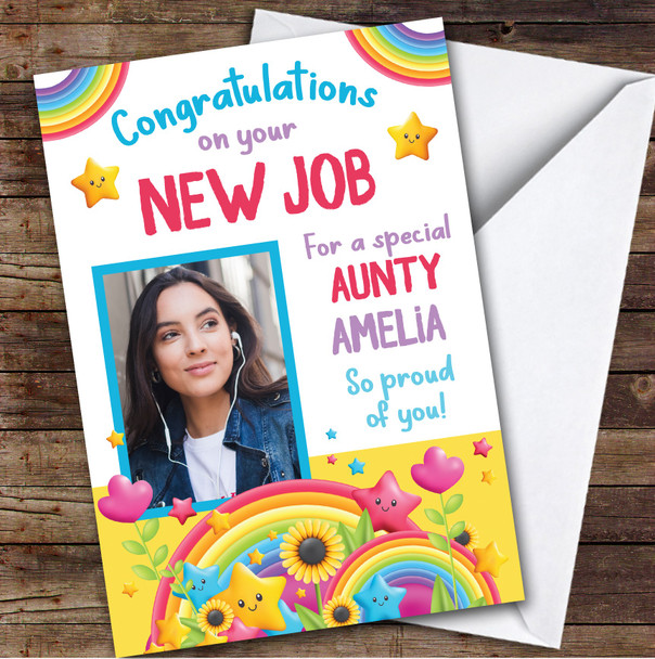 Personalised New Job Card For Aunty Photo Rainbow