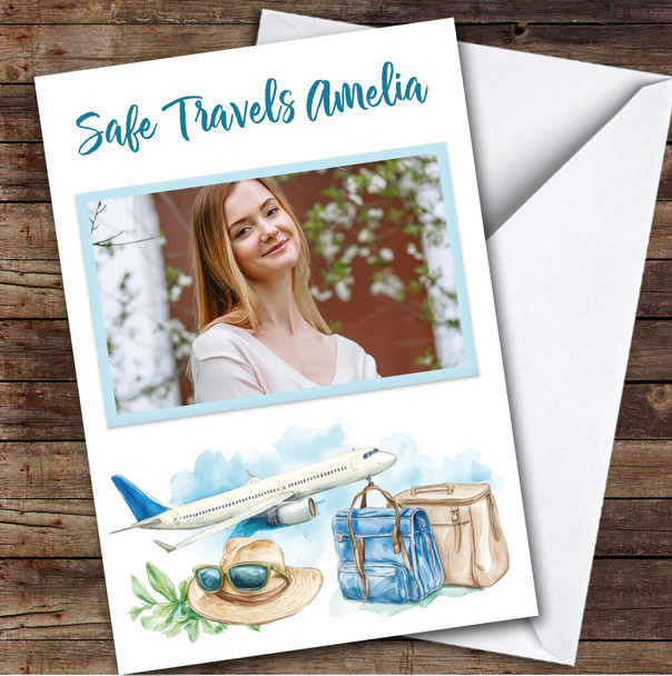 Personalised Going Travelling Card For Anyone Photo Blue Aeroplane Bags