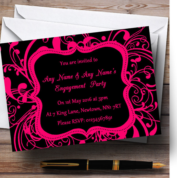 Black & Pink Swirl Deco Customised Engagement Party Invitations