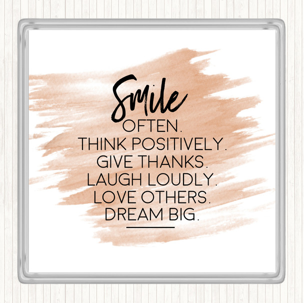 Watercolour Smile Often Quote Coaster