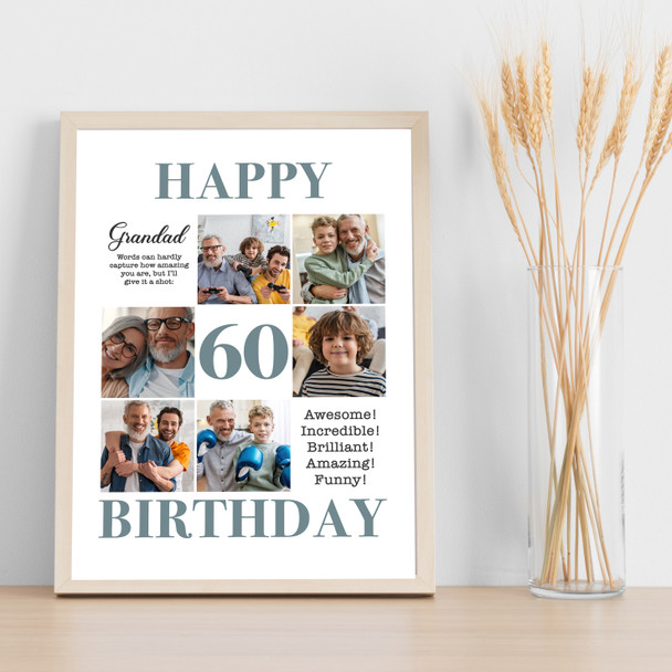 Photo Collage 60th Birthday Custom Gift For Grandad 6-Photo Print Or Canvas