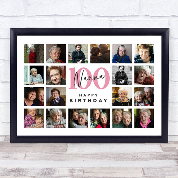 Photo Collage 100th Birthday Custom Gift For Nanna 20-Photo Print Or Canvas