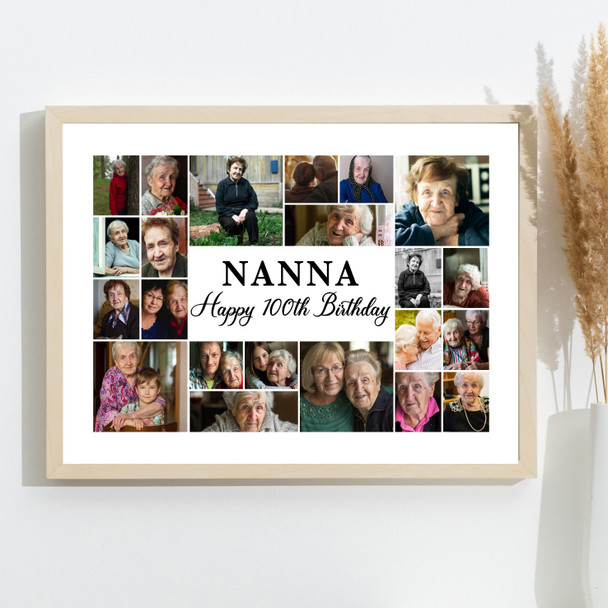 Photo Collage 100th Birthday Custom Gift For Nanna 22-Photo Print Or Canvas