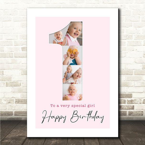 Photo Collage 6-Photo 1st Birthday Gift For Girls Baby Pink Print Or Canvas