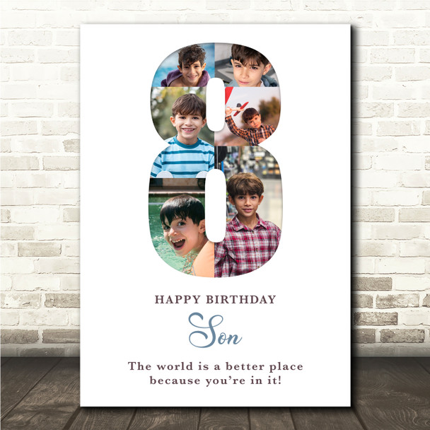 Photo Collage 6-Photo 8th Birthday Gift For Kids Boys White Print Or Canvas