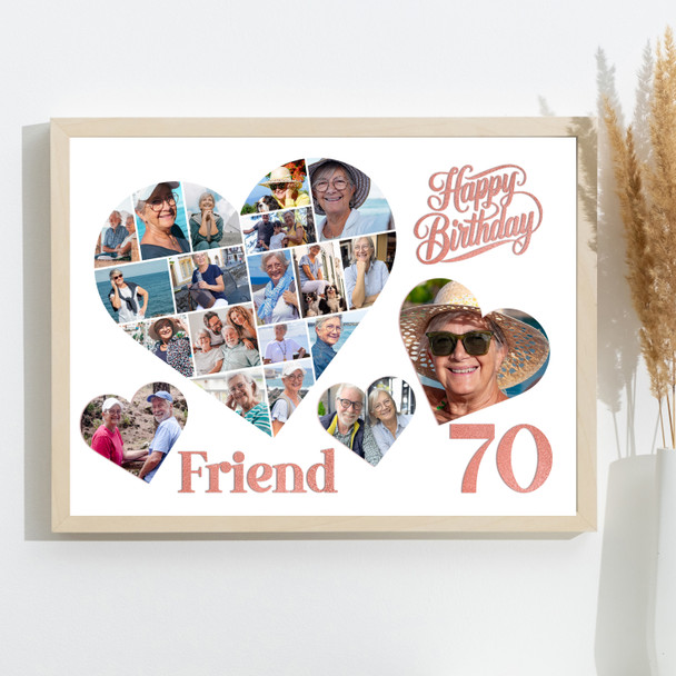 Photo Collage 70th Birthday Gift For Friend 20-Photo Hearts Print Or Canvas Photo Collage 70th Birthday Gift For Friend 20-Photo Hearts Print Or Canvas