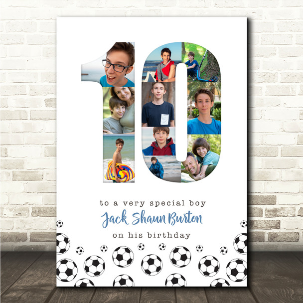 Photo Collage 10-Photo 10th Birthday Football Gift For Boys Print Or Canvas