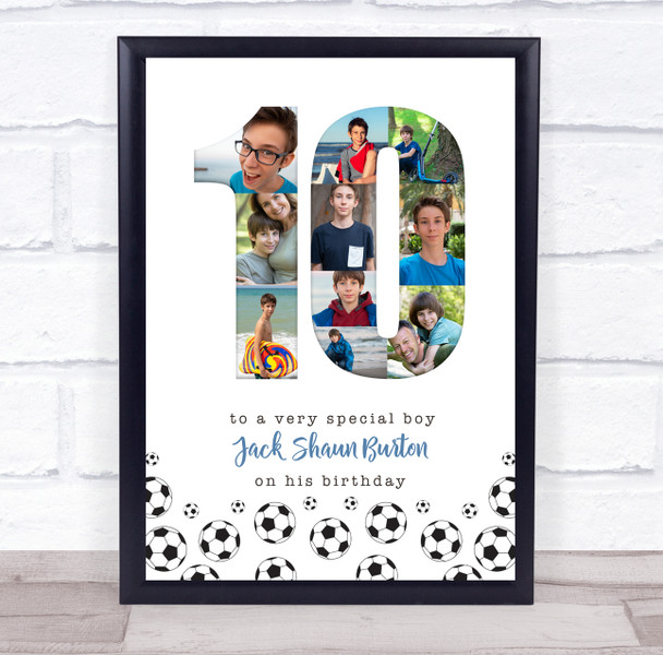 Photo Collage 10-Photo 10th Birthday Football Gift For Boys Print Or Canvas