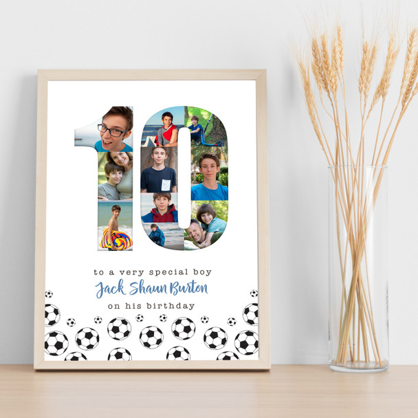 Photo Collage 10-Photo 10th Birthday Football Gift For Boys Print Or Canvas