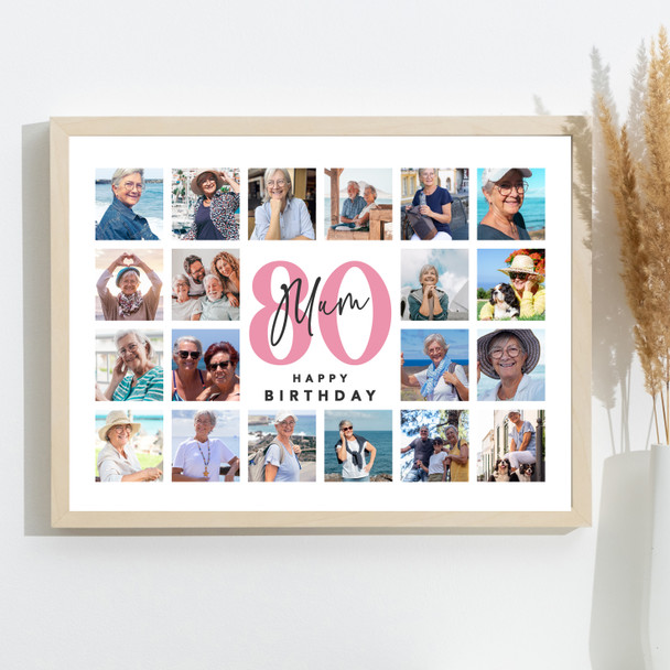 Photo Collage 80th Birthday Gift For Mum 20-Photo Landscape Print Or Canvas