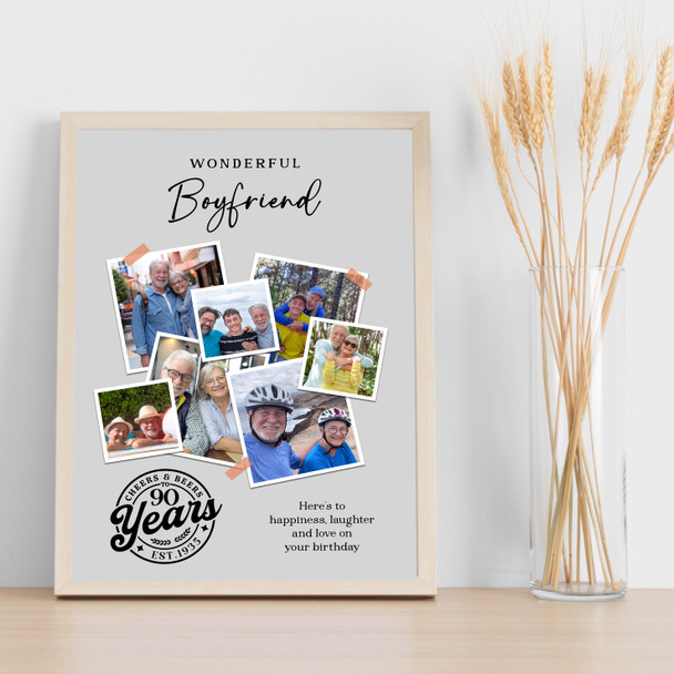 Photo Collage 90th Birthday Gift For Boyfriend 7-Photo Grey Print Or Canvas