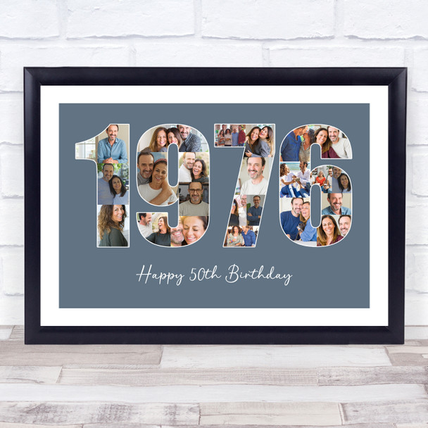 Photo Collage Blue Birthday Gift For Him 22-Photo Year 1976 Print Or Canvas