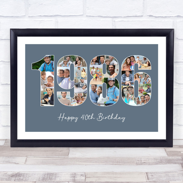 Photo Collage Blue Birthday Gift For Him 22-Photo Year 1986 Print Or Canvas