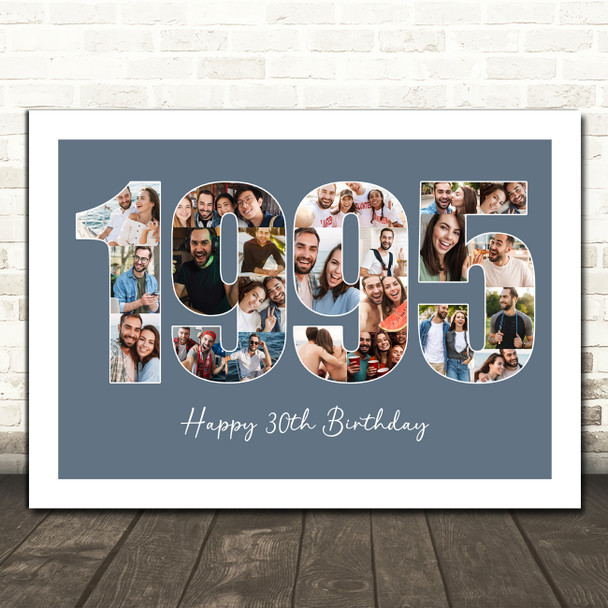 Photo Collage Blue Birthday Gift For Him 22-Photo Year 1995 Print Or Canvas