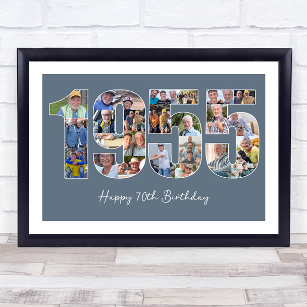 Photo Collage Blue Birthday Gift For Him 23-Photo Year 1955 Print Or Canvas