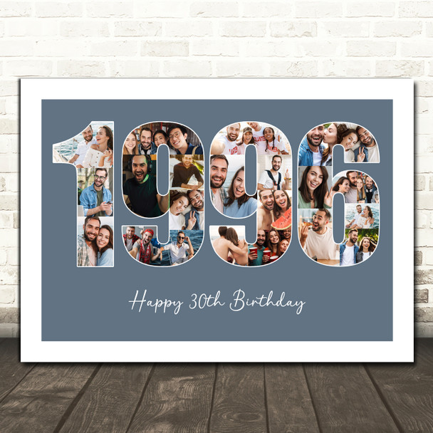 Photo Collage Blue Birthday Gift For Him 23-Photo Year 1996 Print Or Canvas