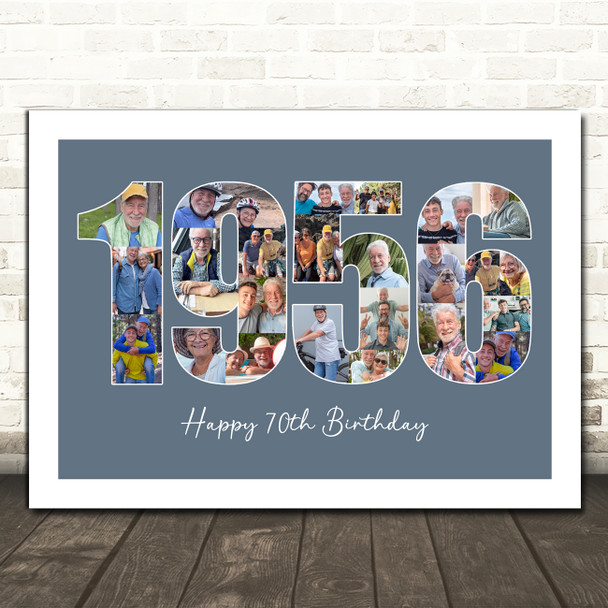 Photo Collage Blue Birthday Gift For Him 24-Photo Year 1956 Print Or Canvas