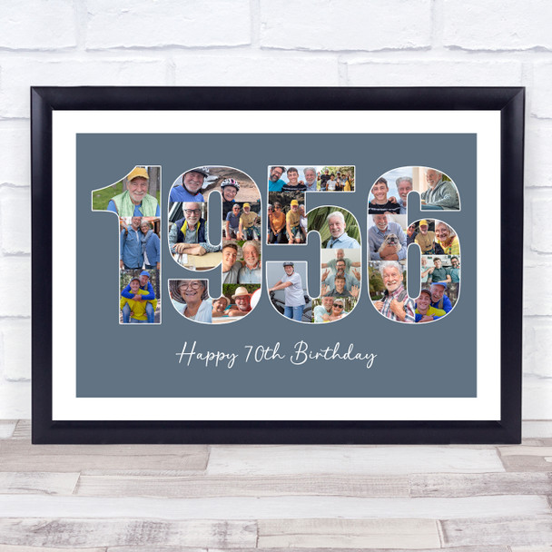 Photo Collage Blue Birthday Gift For Him 24-Photo Year 1956 Print Or Canvas