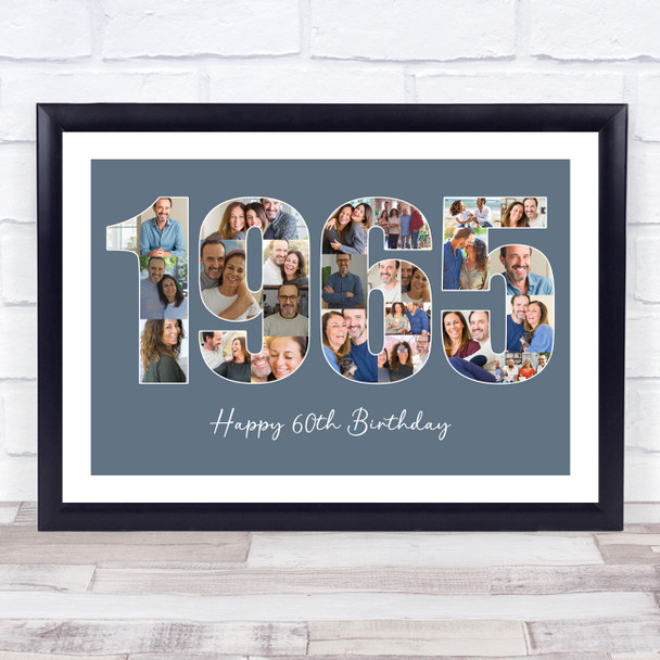 Photo Collage Blue Birthday Gift For Him 24-Photo Year 1965 Print Or Canvas