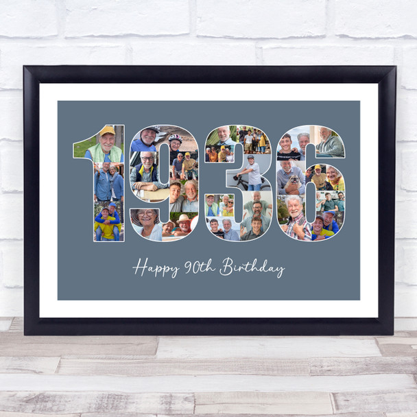 Photo Collage Blue Birthday Gift For Him 25-Photo Year 1936 Print Or Canvas