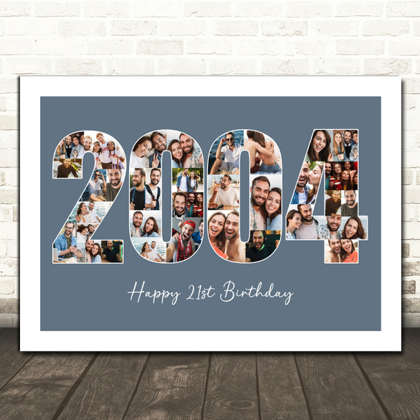 Photo Collage Blue Birthday Gift For Him 35-Photo Year 2004 Print Or Canvas