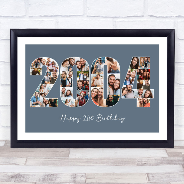 Photo Collage Blue Birthday Gift For Him 35-Photo Year 2004 Print Or Canvas