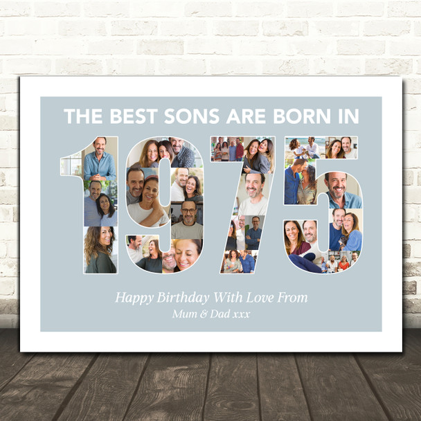 Photo Collage Blue Birthday Gift For Son 22-Photo Year 1975 Print Or Canvas