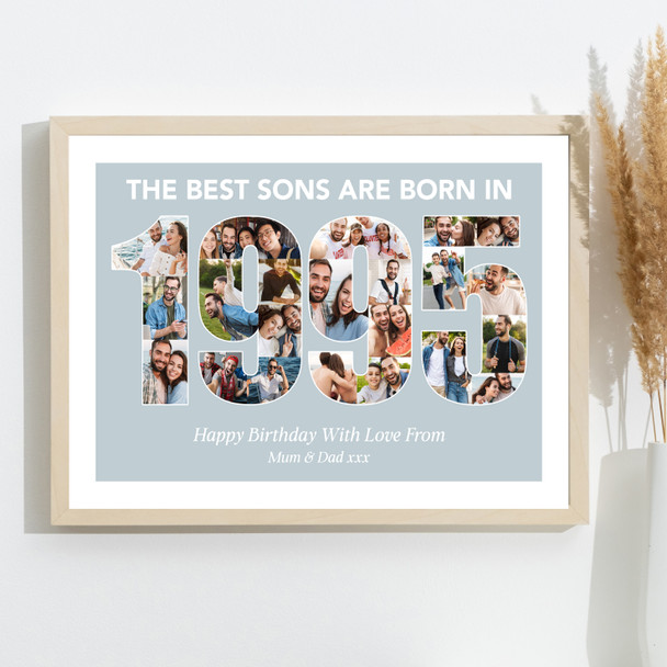 Photo Collage Blue Birthday Gift For Son 22-Photo Year 1995 Print Or Canvas