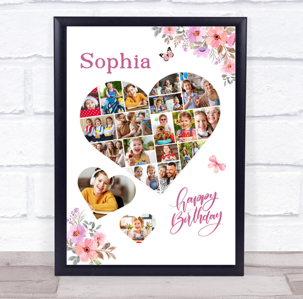 Photo Collage Girls Kids Birthday Gift 19-Photo Pink Floral Print Or Canvas