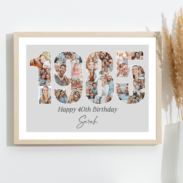 Photo Collage Grey Birthday Gift For Her 22-Photo Year 1985 Print Or Canvas