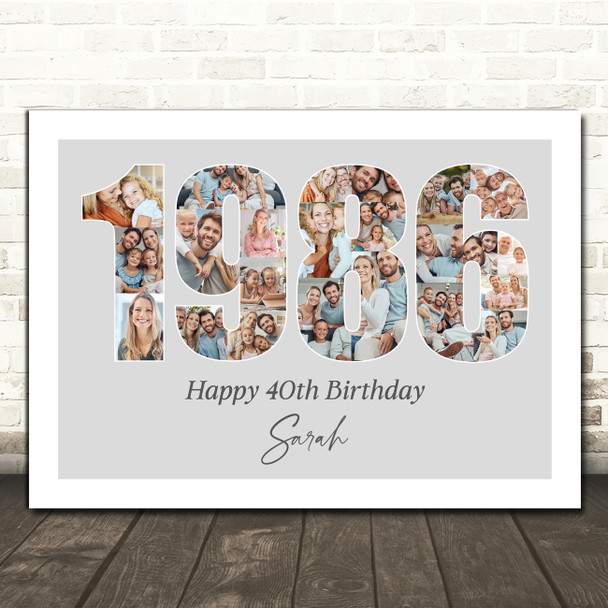 Photo Collage Grey Birthday Gift For Her 22-Photo Year 1986 Print Or Canvas