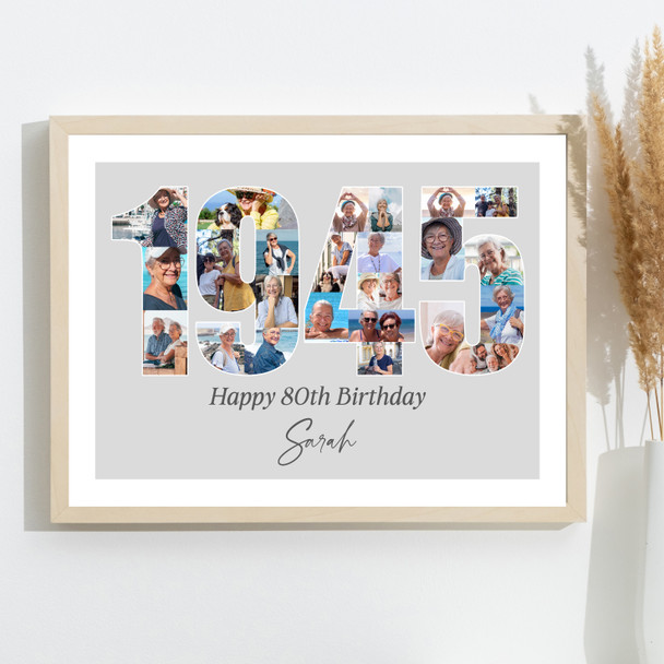 Photo Collage Grey Birthday Gift For Her 25-Photo Year 1945 Print Or Canvas