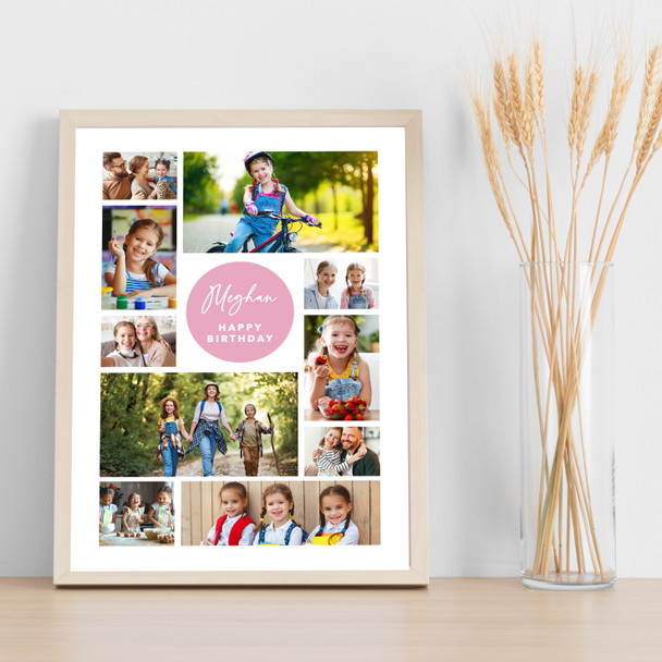 Photo Collage Kids Girls Birthday Custom Gift 10-Photo Pink Print Or Canvas