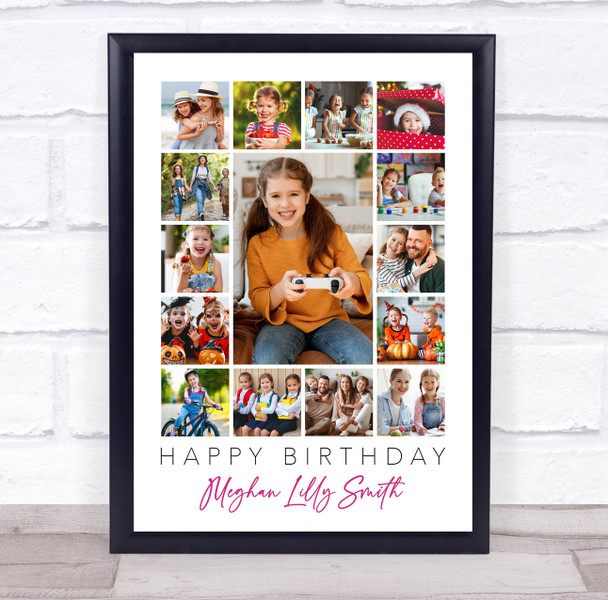 Photo Collage Kids Girls Birthday Custom Gift 15-Photo Pink Print Or Canvas