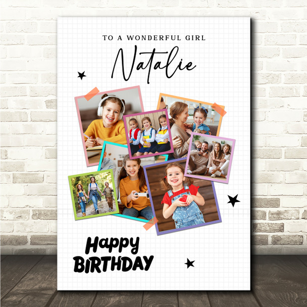 Photo Collage Kids Girls Birthday Custom Gift 7-Photo Stars Print Or Canvas