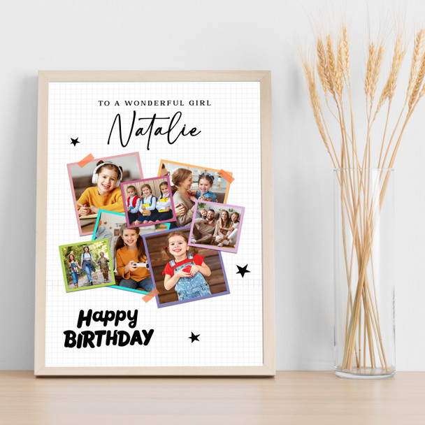 Photo Collage Kids Girls Birthday Custom Gift 7-Photo Stars Print Or Canvas