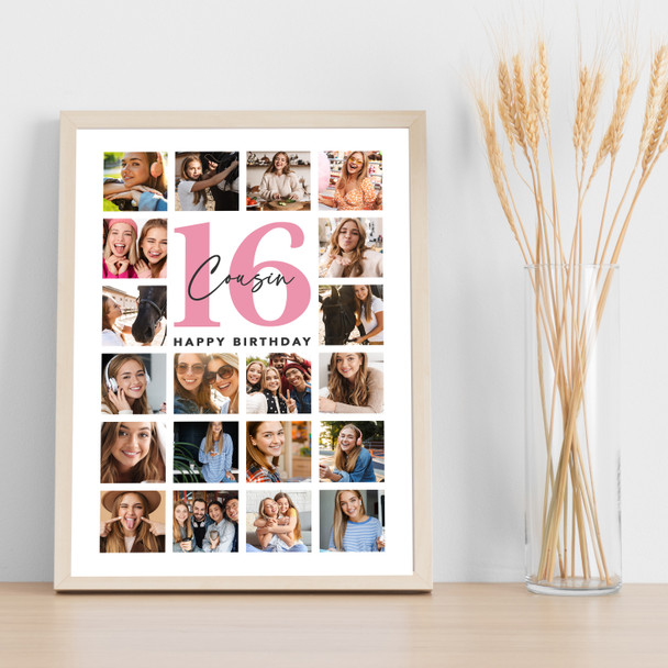 Photo Collage 16th Birthday Custom Gift For Cousin 20-Photo Print Or Canvas