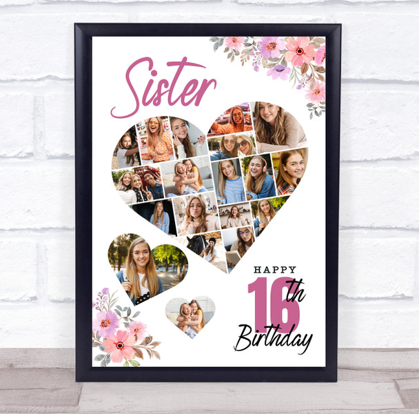Photo Collage 16th Birthday Gift For Sister 19-Photo Floral Print Or Canvas Photo Collage 16th Birthday Gift For Sister 19-Photo Floral Print Or Canvas